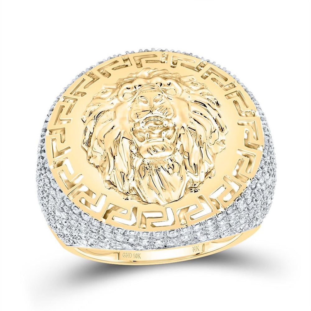10K Yellow Gold Diamond Lion Ring - 1 Carat Total Diamond Weight