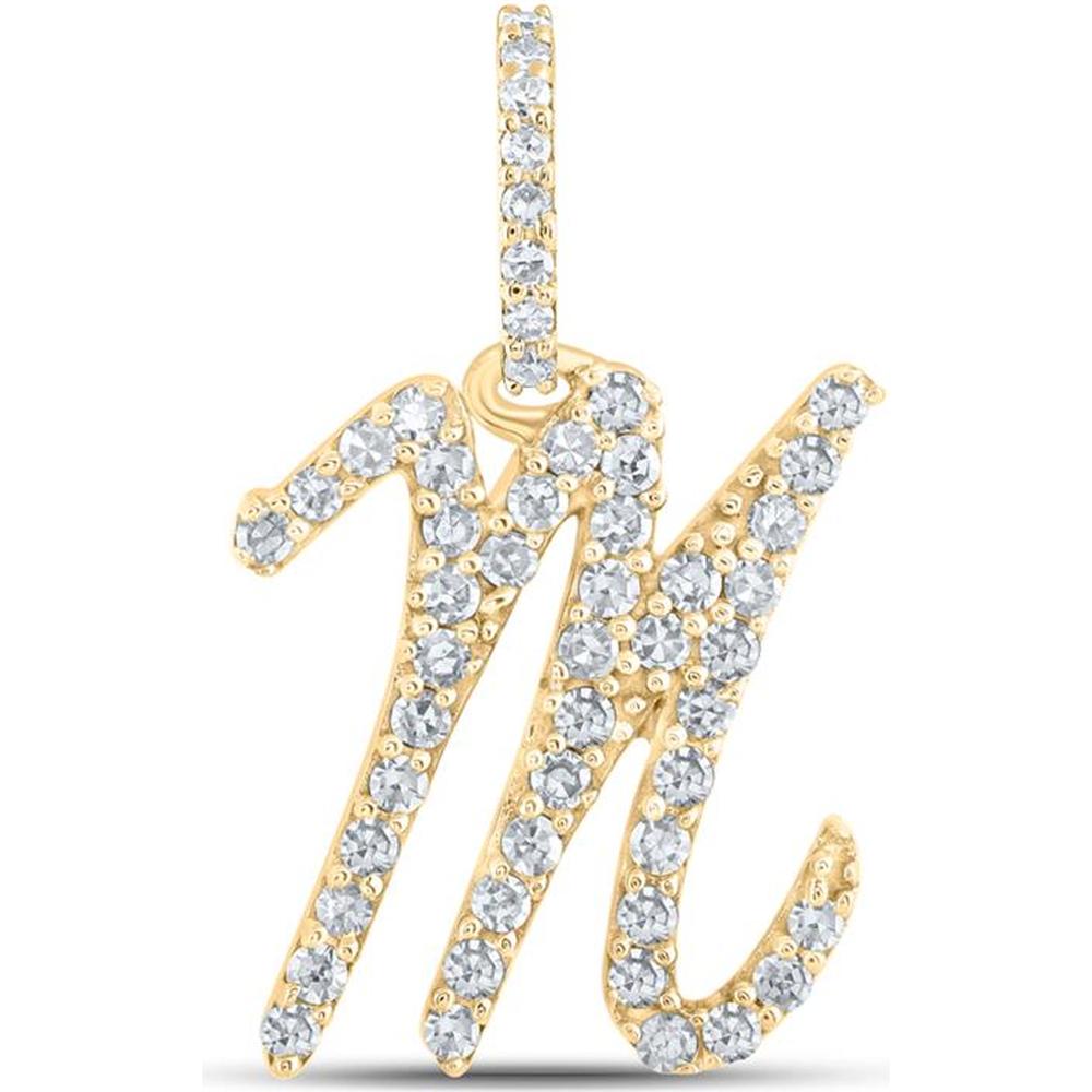10K Yellow Gold Diamond "M" Initial Pendant with Round Diamonds - 1/5 Carat Total Diamond Weight