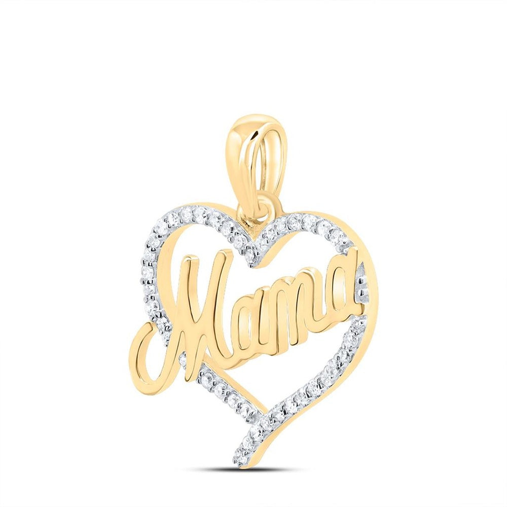 10K Yellow Gold Diamond Mama Heart Pendant - 1/7 Carat Total Diamond Weight