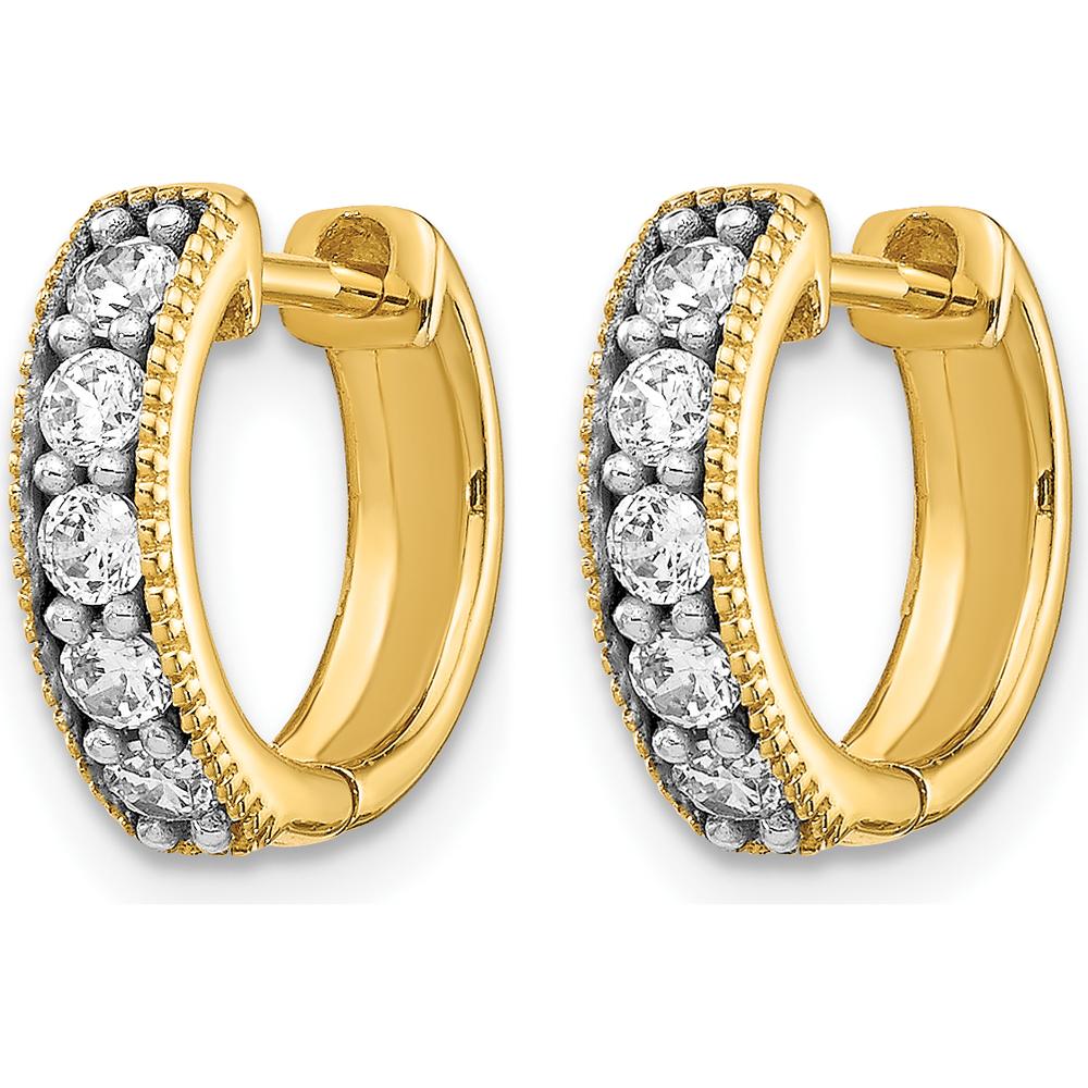 10K Yellow Gold Diamond Milgrain Hinged Hoop Earrings - 0.30 Carat Total Diamond Weight by Oro Pregiato