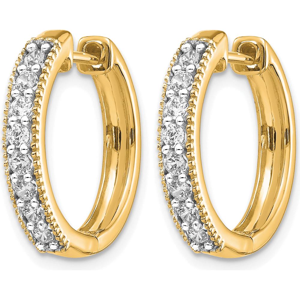 10K Yellow Gold Diamond Milgrain Hinged Hoop Earrings - 1.0 Carat Total Diamond Weight by Oro Pregiato