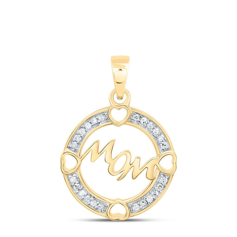 10K Yellow Gold Diamond Mom Heart Pendant - 1/10 Carat Total Diamond Weight