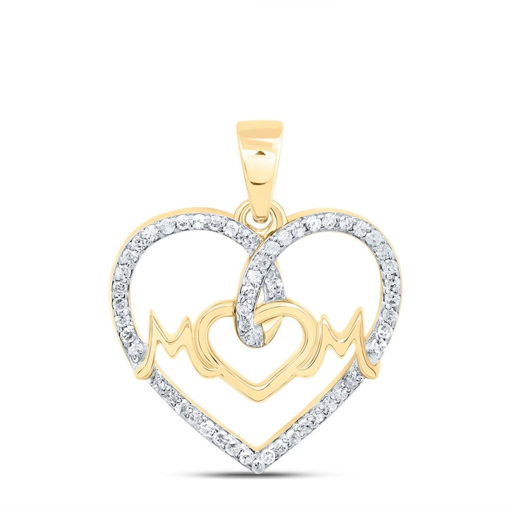 10K Yellow Gold Diamond Mom Heart Pendant - 1/7 Carat Total Diamond Weight