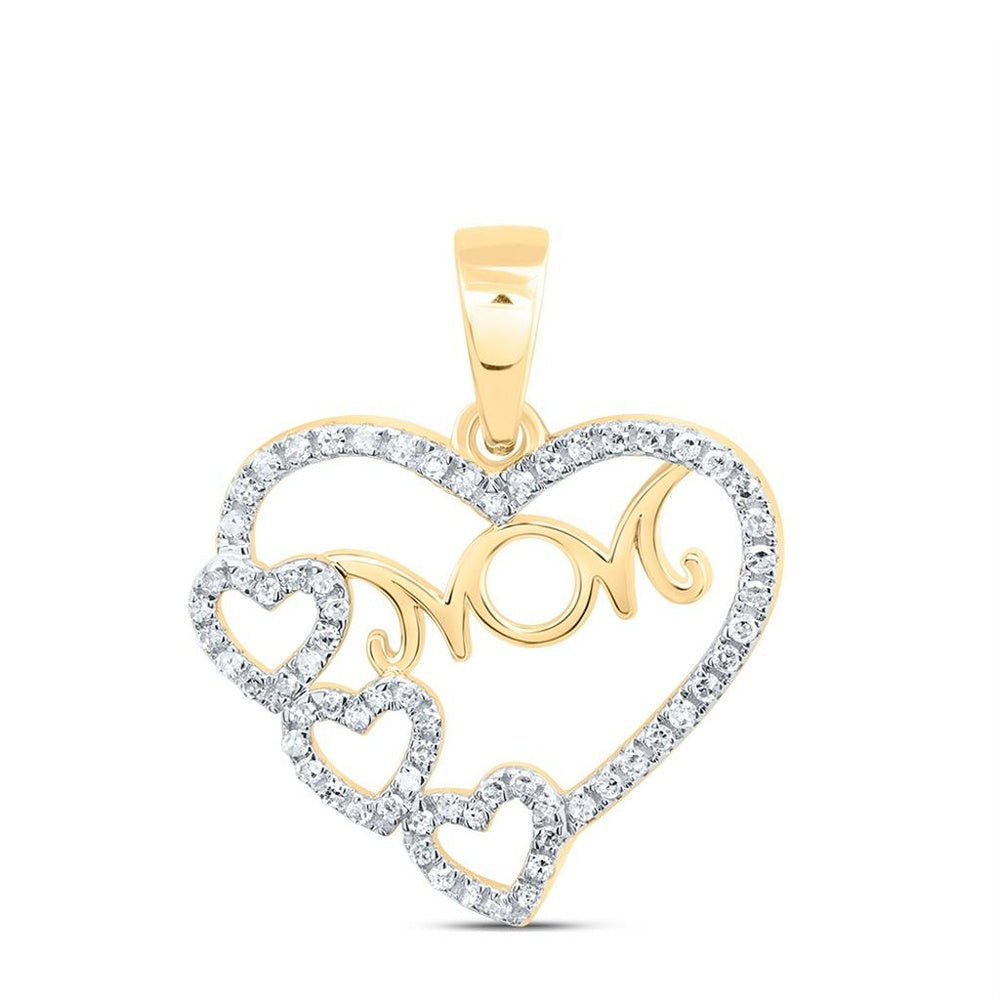 10K Yellow Gold Diamond Mom Heart Pendant - 1/7 Carat Total Diamond Weight