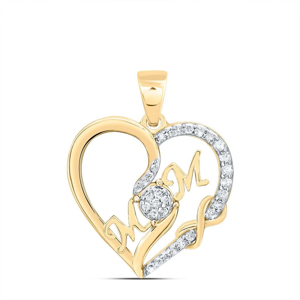 10K Yellow Gold Diamond Mom Heart Pendant - 1/8 Carat Total Diamond Weight