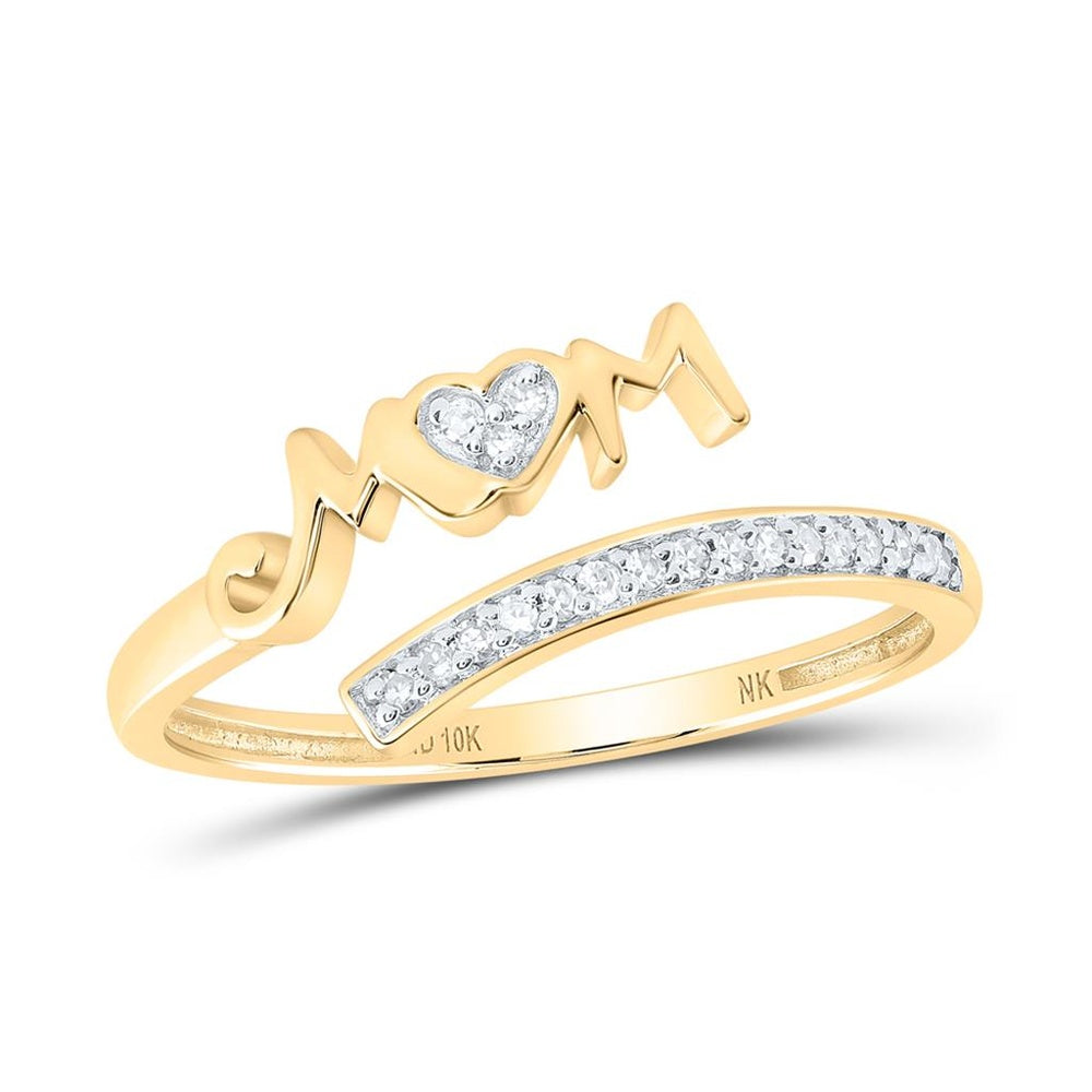 10K Yellow Gold Diamond Mom Heart Ring - 1/12 Carat Total Diamond Weight