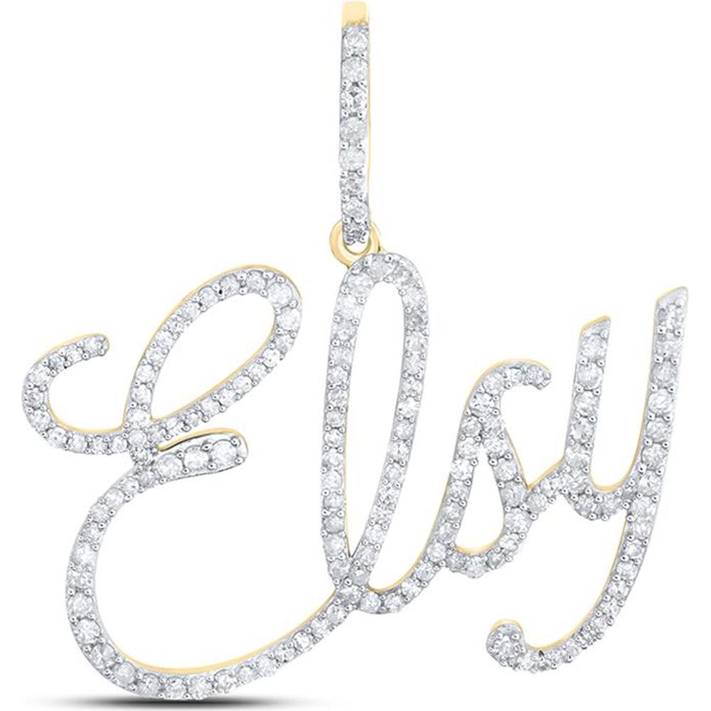 10K Yellow Gold Diamond Name Pendant with Round Prong-Set Diamonds - 3/4 Carat Total Diamond Weight