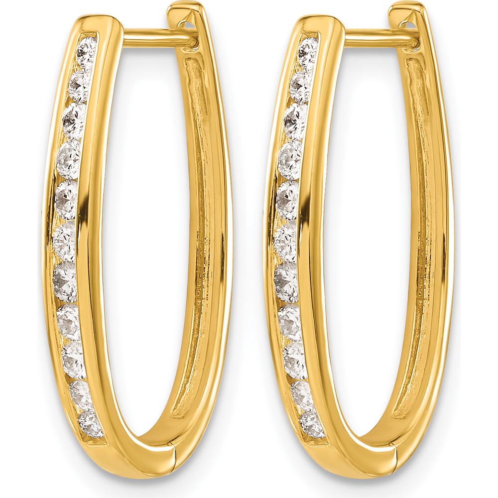 10K Yellow Gold Diamond Oval Hinged Hoop Earrings - 1.00 Carat Total Diamond Weight by Oro Pregiato
