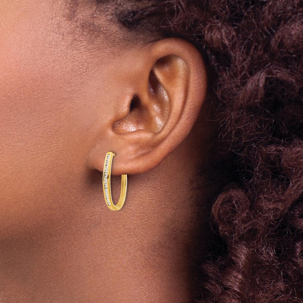 10K Yellow Gold Diamond Oval Hinged Hoop Earrings - 1.00 Carat Total Diamond Weight by Oro Pregiato