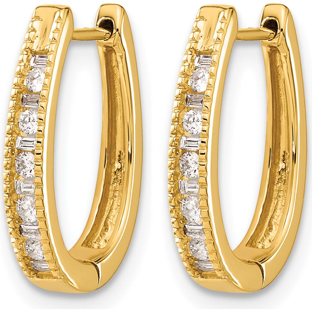 10K Yellow Gold Diamond Oval Hinged Hoop Earrings with Round and Baguette Diamonds - 1.0 Carat Total Diamond Weight by Oro Pregiato