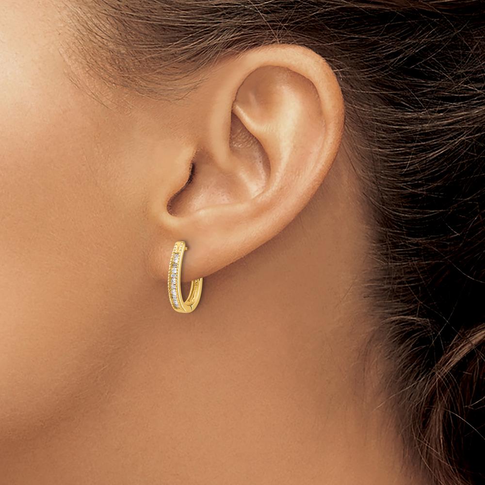 10K Yellow Gold Diamond Oval Hinged Hoop Earrings with Round and Baguette Diamonds - 1.0 Carat Total Diamond Weight by Oro Pregiato
