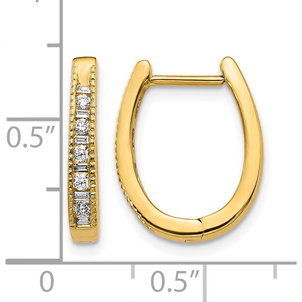 10K Yellow Gold Diamond Oval Hinged Hoop Earrings with Round and Baguette Diamonds - 1.0 Carat Total Diamond Weight by Oro Pregiato