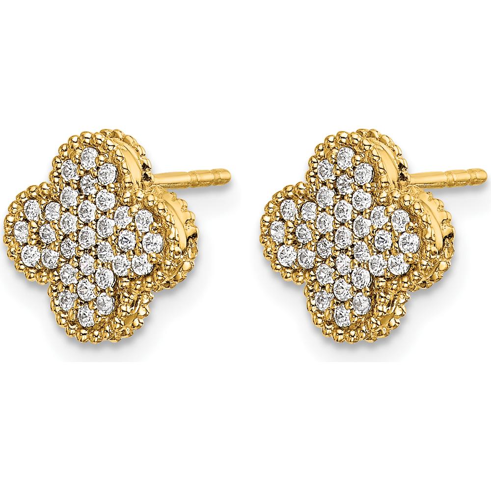 10K Yellow Gold Diamond Quatrefoil Post Earrings - 1.00 Carat Total Diamond Weight by Oro Pregiato