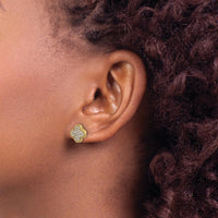 10K Yellow Gold Diamond Quatrefoil Post Earrings - 1.00 Carat Total Diamond Weight by Oro Pregiato