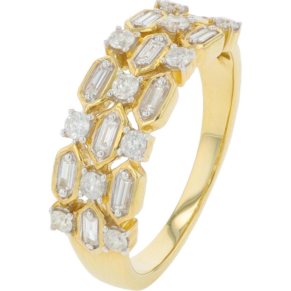 10K Yellow Gold Diamond Ring with Round and Baguette Diamonds - 0.50 Carat Total Diamond Weight