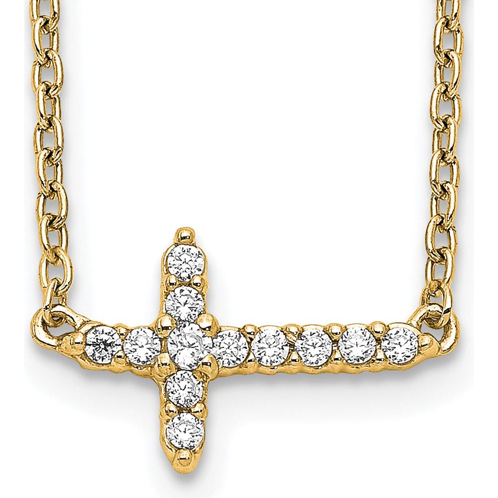 10K Yellow Gold Diamond Sideways Cross Necklace - 0.15 Carat Total Diamond Weight by Oro Pregiato