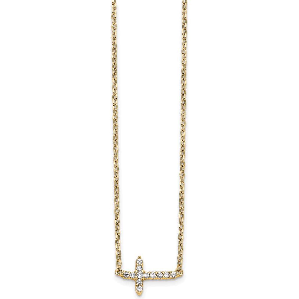 10K Yellow Gold Diamond Sideways Cross Necklace - 0.15 Carat Total Diamond Weight by Oro Pregiato