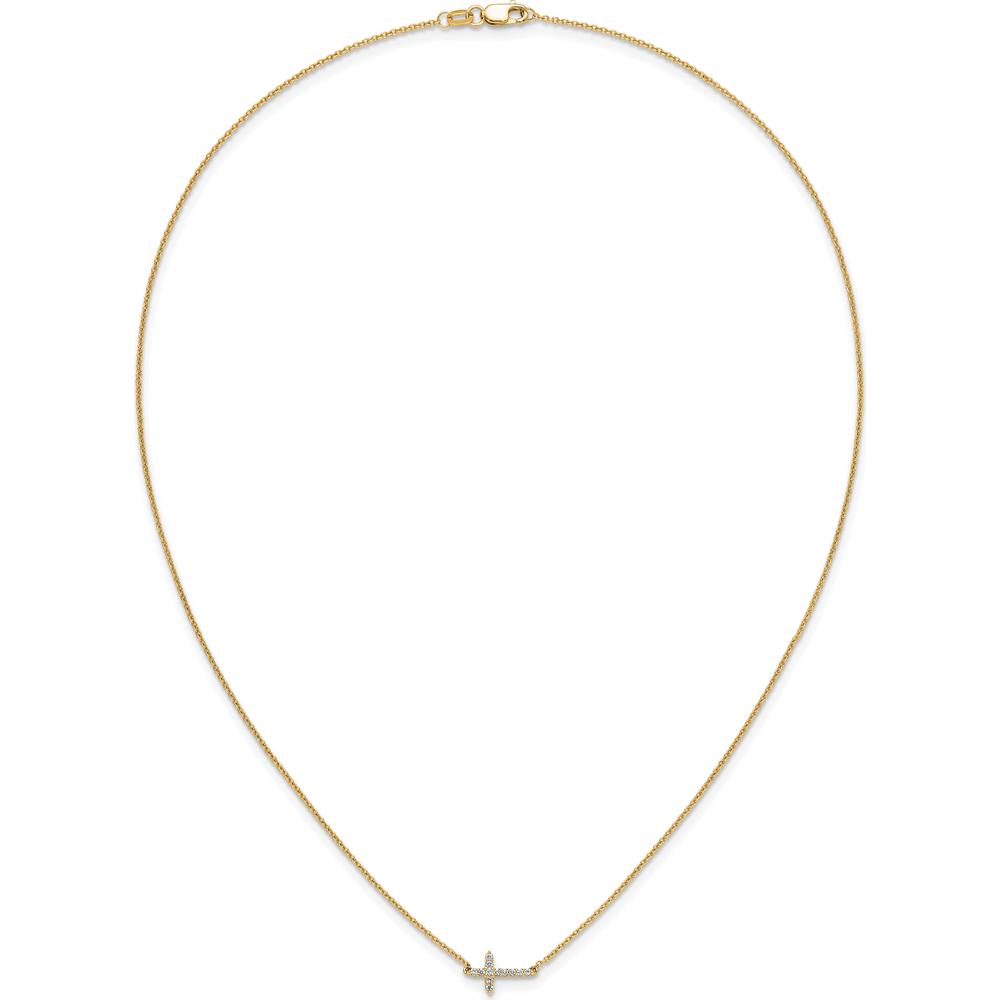10K Yellow Gold Diamond Sideways Cross Necklace - 0.15 Carat Total Diamond Weight by Oro Pregiato
