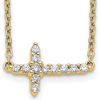 10K Yellow Gold Diamond Sideways Cross Necklace - 0.15 Carat Total Diamond Weight by Oro Pregiato