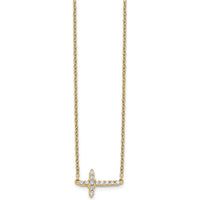 10K Yellow Gold Diamond Sideways Cross Necklace - 0.15 Carat Total Diamond Weight by Oro Pregiato