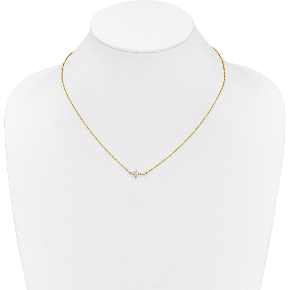10K Yellow Gold Diamond Sideways Cross Necklace - 0.15 Carat Total Diamond Weight by Oro Pregiato