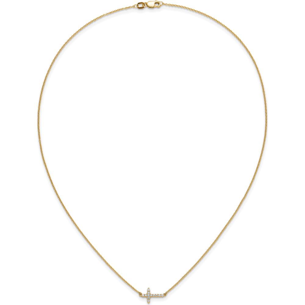 10K Yellow Gold Diamond Sideways Cross Necklace - 0.15 Carat Total Diamond Weight by Oro Pregiato