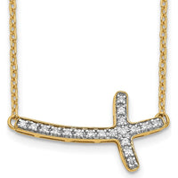 10K Yellow Gold Diamond Sideways Cross Necklace - 18 Inches by Oro Pregiato