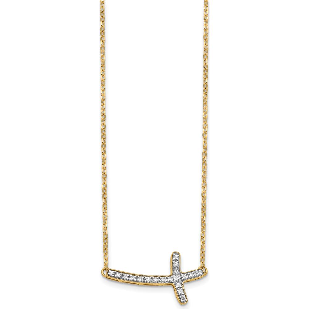 10K Yellow Gold Diamond Sideways Cross Necklace - 18 Inches by Oro Pregiato