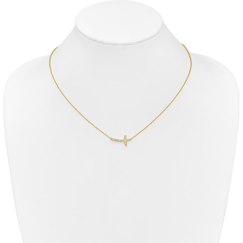 10K Yellow Gold Diamond Sideways Cross Necklace - 18 Inches by Oro Pregiato