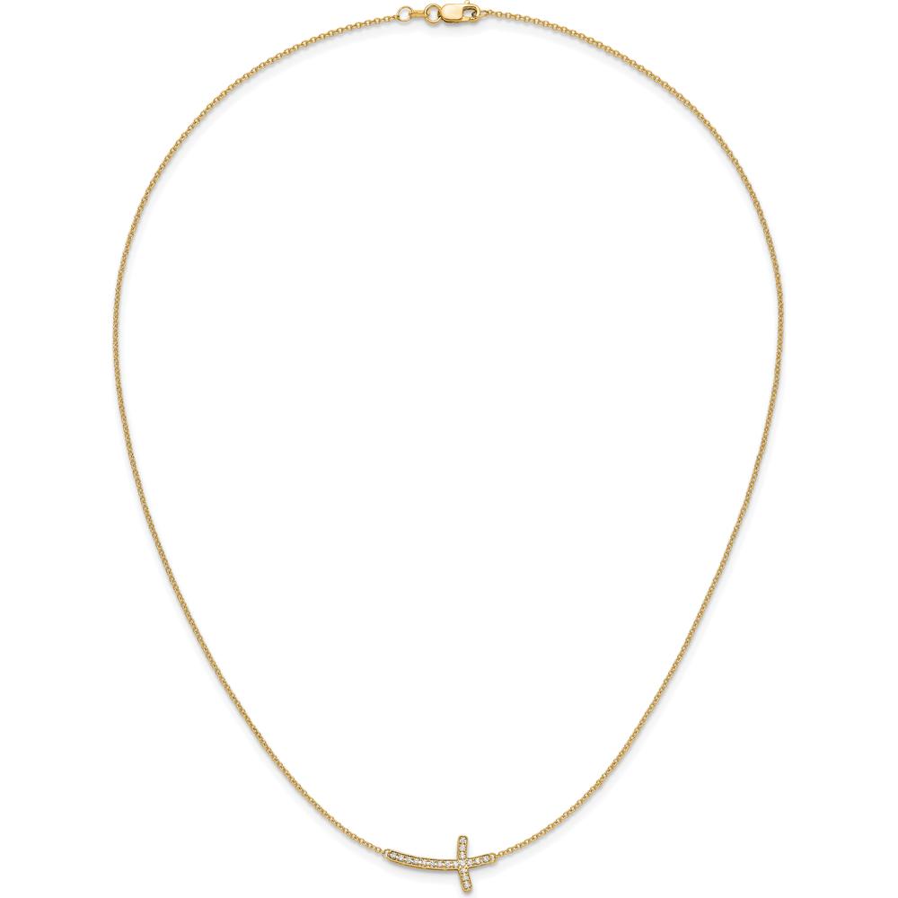10K Yellow Gold Diamond Sideways Cross Necklace - 18 Inches by Oro Pregiato
