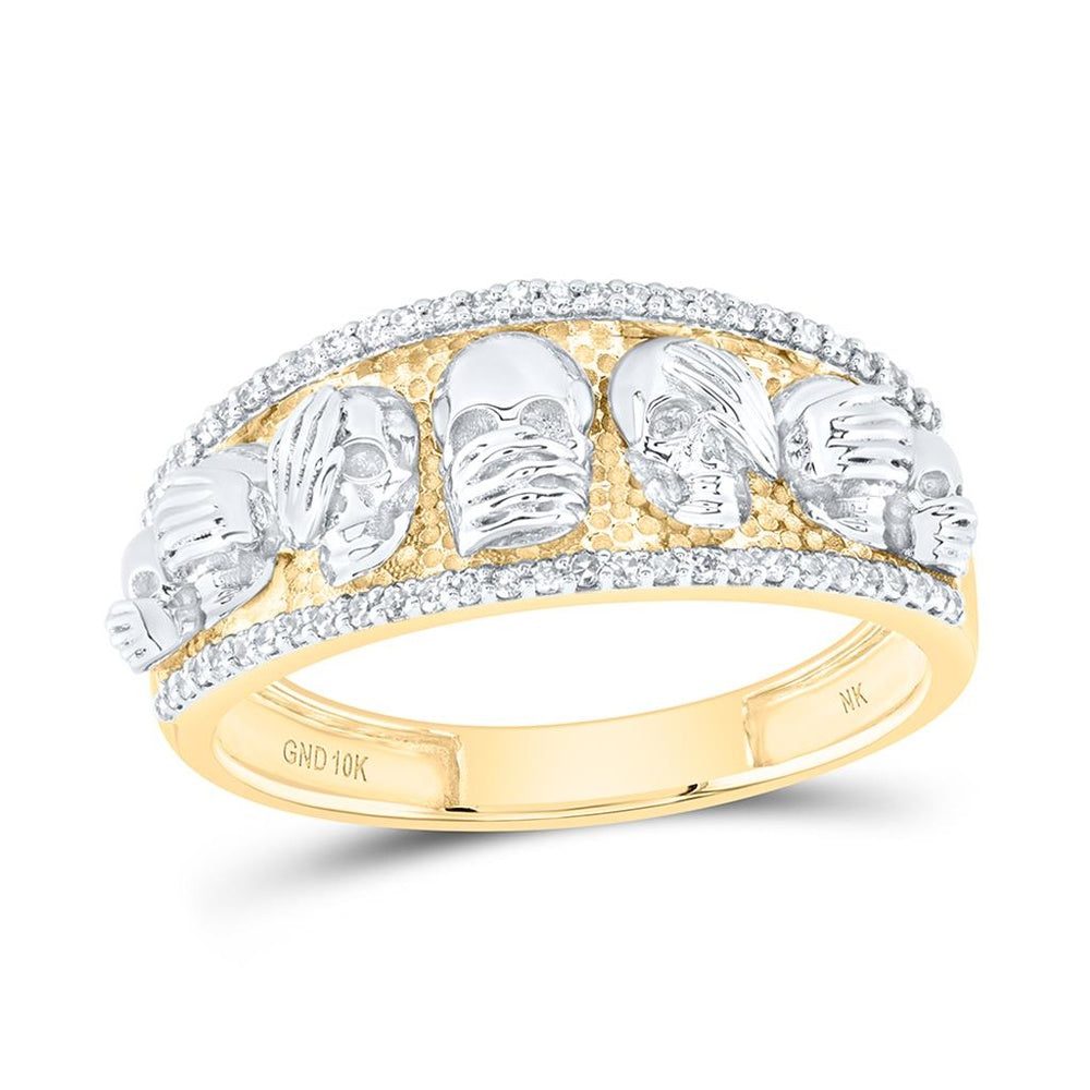 10K Yellow Gold Diamond Skull Ring - 1/4 Carat Total Diamond Weight