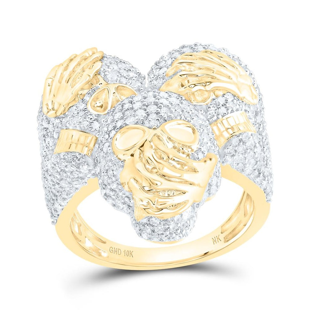 10K Yellow Gold Diamond Skull Ring - 3 3/8 Carat Total Diamond Weight