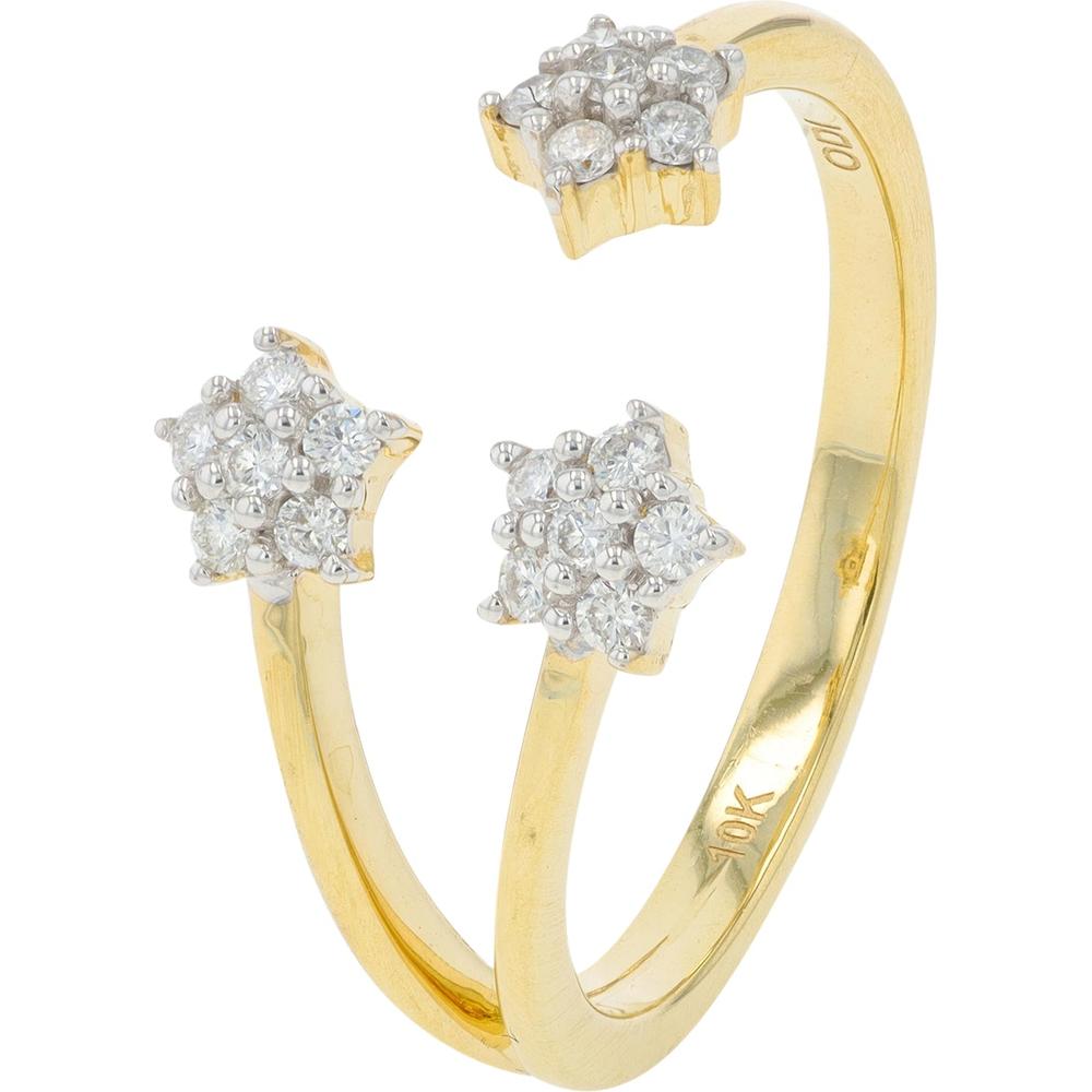 10K Yellow Gold Diamond Star Cuff Ring with 0.20 Carats Total Diamond Weight