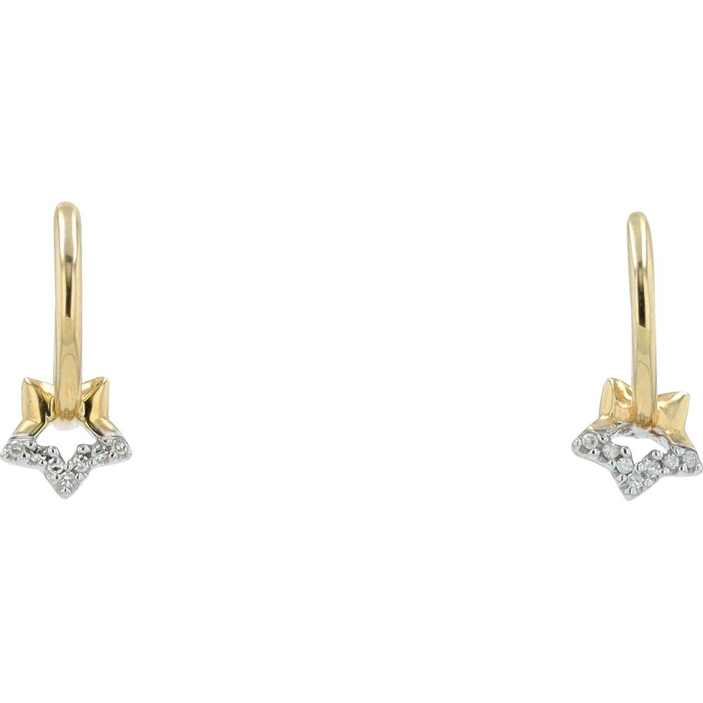 10K Yellow Gold Diamond Star Huggie Earrings with 0.04 Carats Pave Diamonds