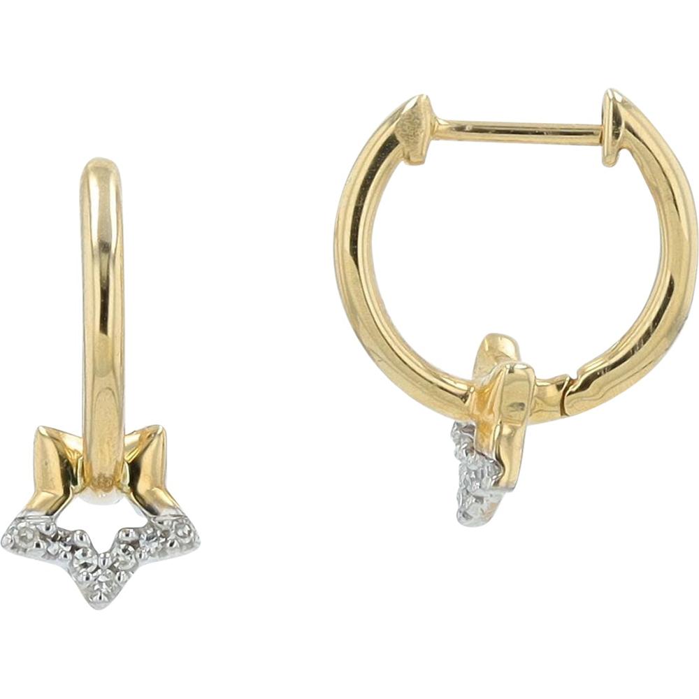 10K Yellow Gold Diamond Star Huggie Earrings with 0.04 Carats Pave Diamonds