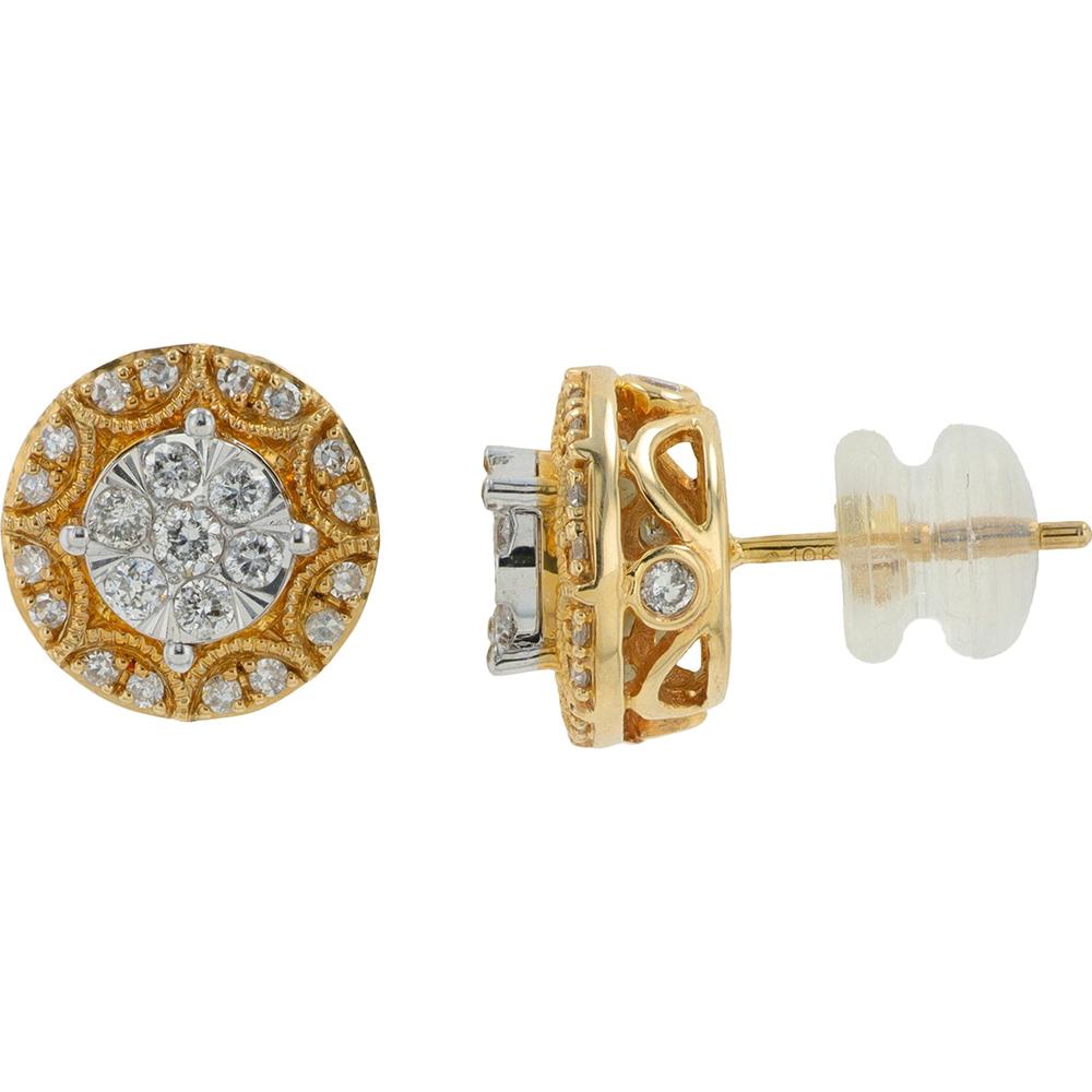 10K Yellow Gold Diamond Stud Earrings with 0.50 Carat Total Round Diamonds - Cluster Design