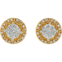 10K Yellow Gold Diamond Stud Earrings with Halo Design - 0.50 Carat Total Diamond Weight