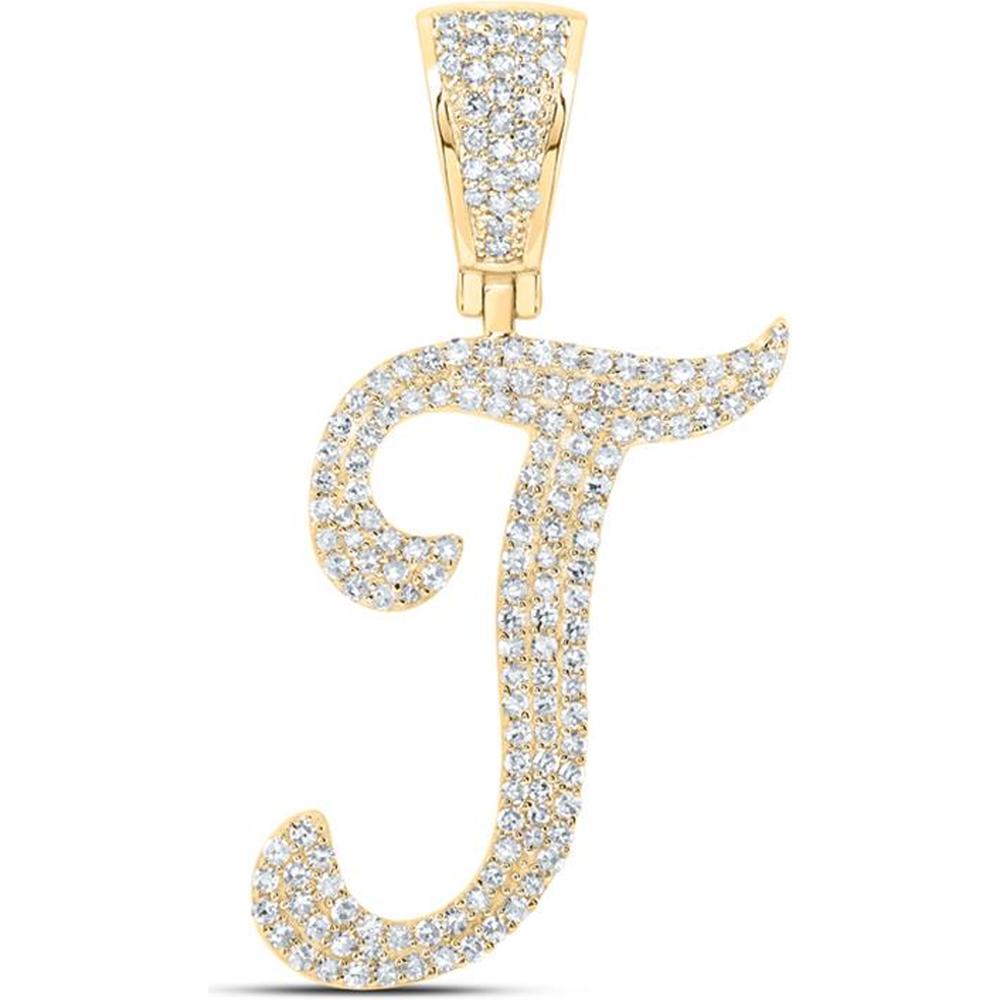 10K Yellow Gold Diamond "T" Initial Pendant Charm - 0.76 Carat Total Diamond Weight