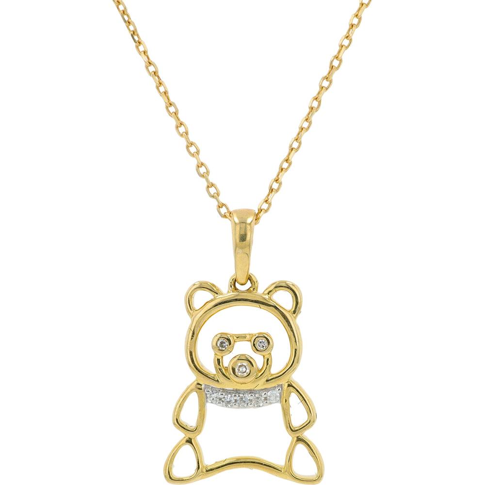 10K Yellow Gold Diamond Teddy Bear Pendant with 0.03 Carat Diamond Accents