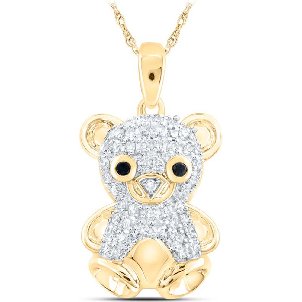 10K Yellow Gold Diamond Teddy Bear Pendant with Black Diamond Eyes - 1/5 Carat Total Diamond Weight