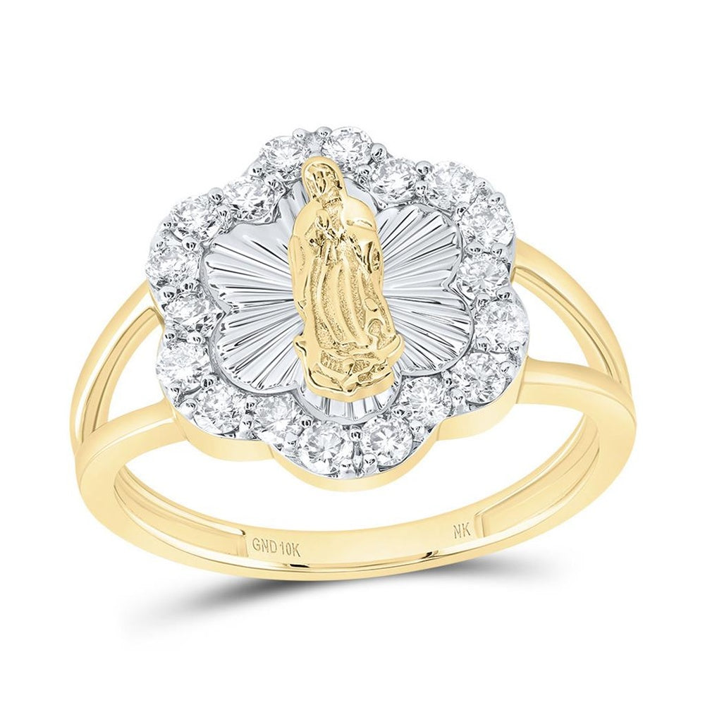 10K Yellow Gold Diamond Virgin Mary Ring - 1/2 Carat Total Diamond Weight