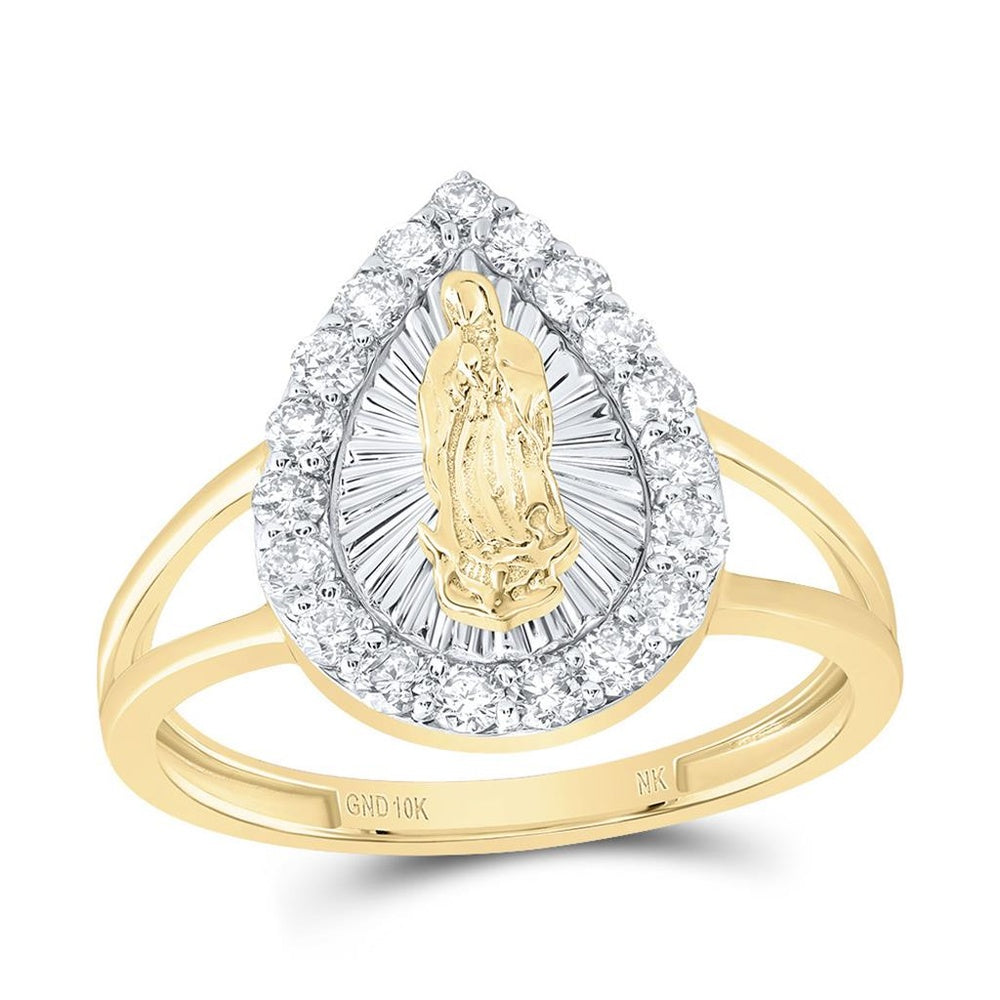 10K Yellow Gold Diamond Virgin Mary Ring - 1/2 Carat Total Diamond Weight