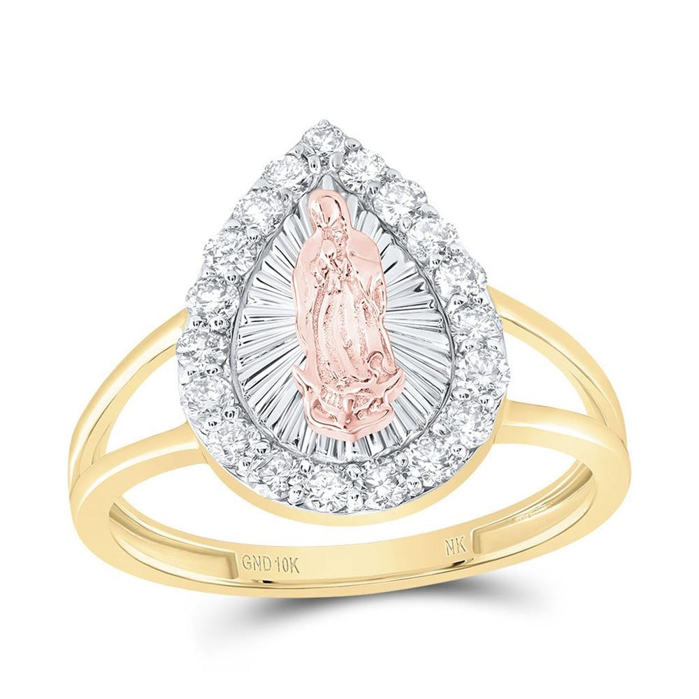 10K Yellow Gold Diamond Virgin Mary Ring - 1/2 Carat Total Diamond Weight