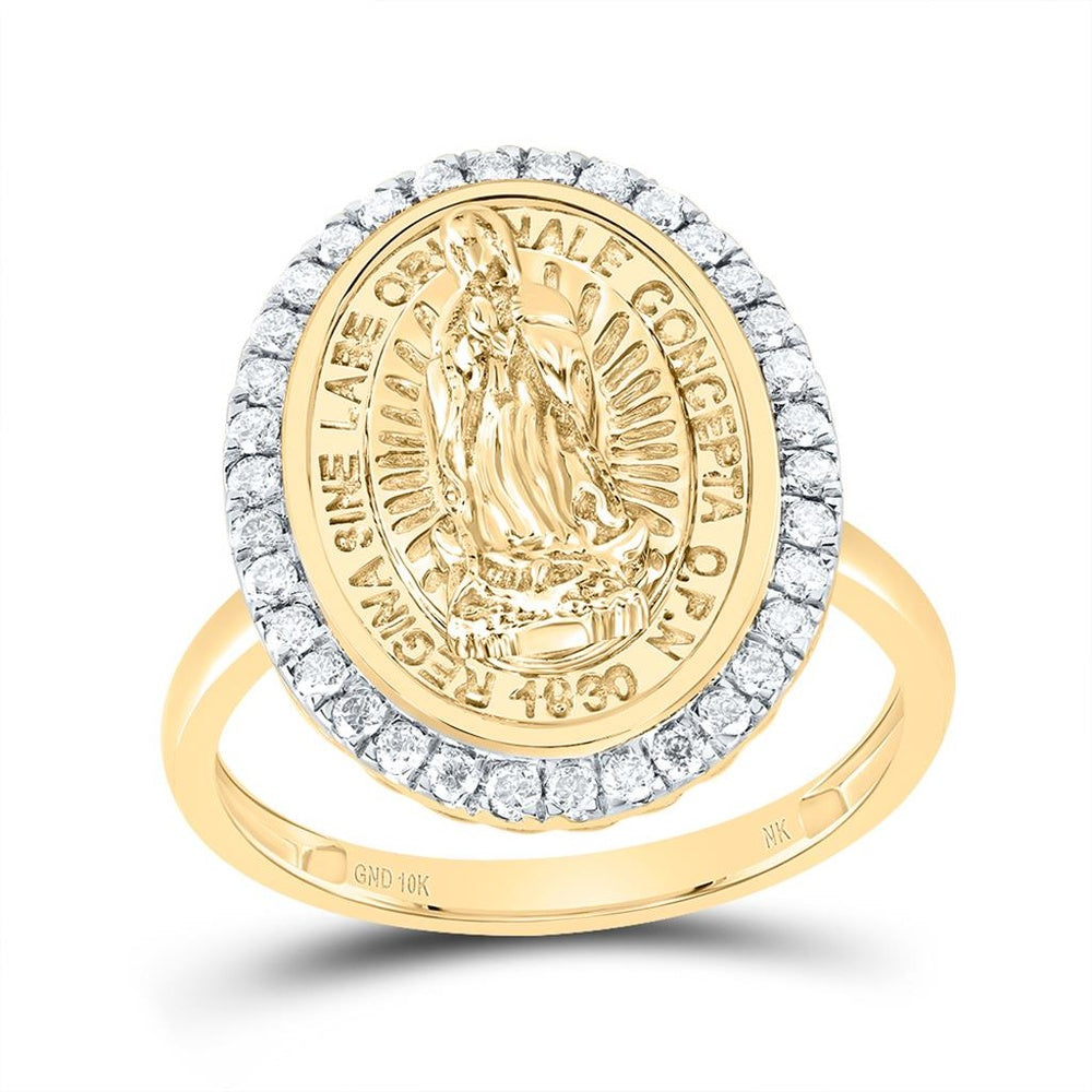 10K Yellow Gold Diamond Virgin Mary Ring - 1/3 Carat Total Diamond Weight