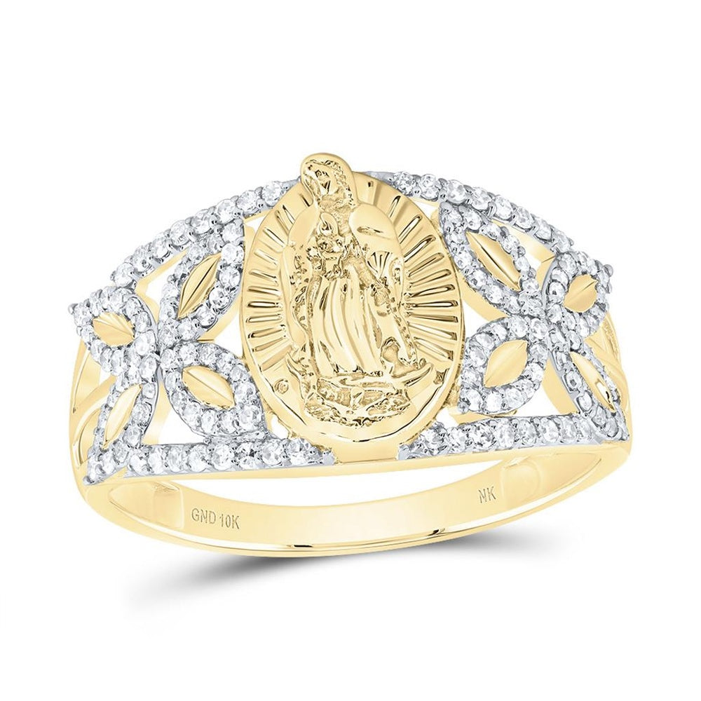 10K Yellow Gold Diamond Virgin Mary Ring - 1/3 Carat Total Diamond Weight