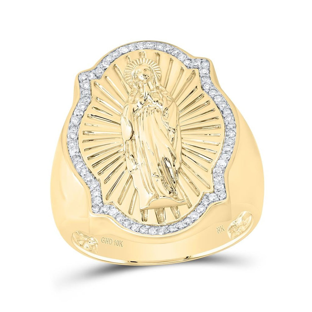 10K Yellow Gold Diamond Virgin Mary Ring - 1/4 Carat Total Diamond Weight