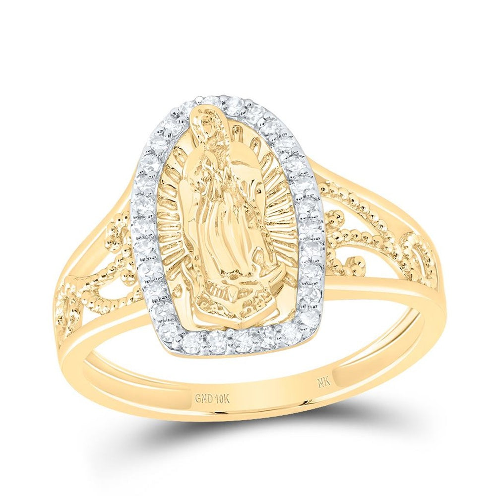 10K Yellow Gold Diamond Virgin Mary Ring - 1/5 Carat Total Diamond Weight
