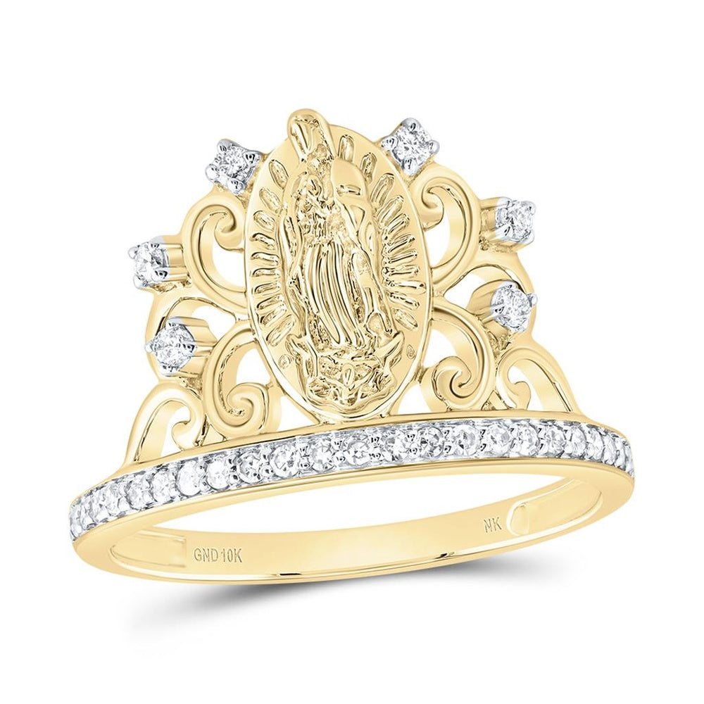 10K Yellow Gold Diamond Virgin Mary Ring - 1/5 Carat Total Diamond Weight