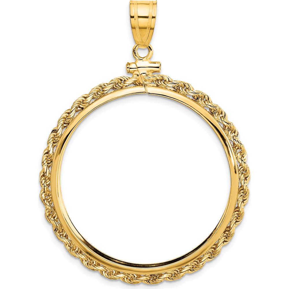 10K Yellow Gold Distinguished Coin Bezel Pendant with Screw Top for 1 oz. American Eagle Coin