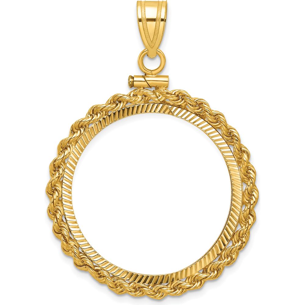 10K Yellow Gold Distinguished Coin Jewelry Pendant with Diamond-Cut Rope Design - 43.5mm Length